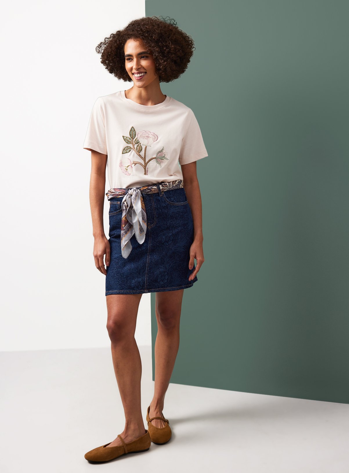 Buy Tu x Morris & Co. Blue Floral Denim Print Mini Skirt 10